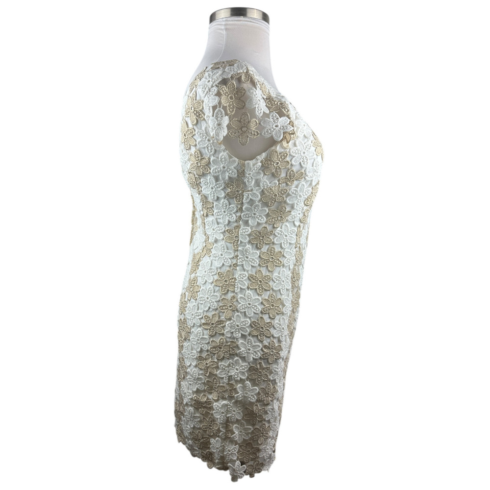 Lilly Pulitzer White Gold Floral Barbara Dress Lace Crochet Shift Womens Size 10 - Picture 9 of 16